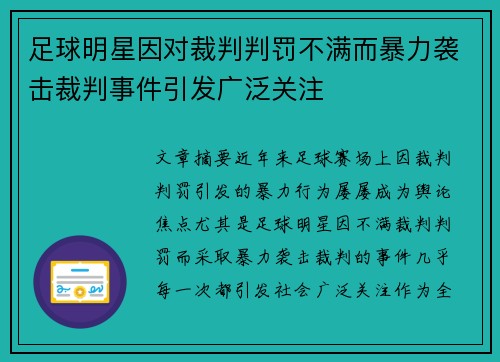 足球明星因对裁判判罚不满而暴力袭击裁判事件引发广泛关注